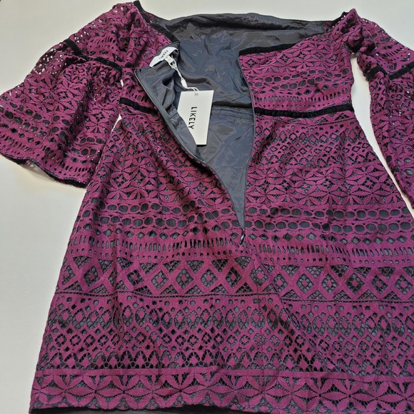 Likely Kakki Purple Off The Shoulder Halter Tie Micro Mini Dress Size 4 NWT - Picture 7 of 16